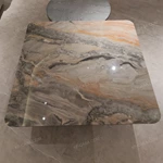 Contemporary Nesting Coffee Table Set with Marble-Effect Top and Brushed Metal Accents